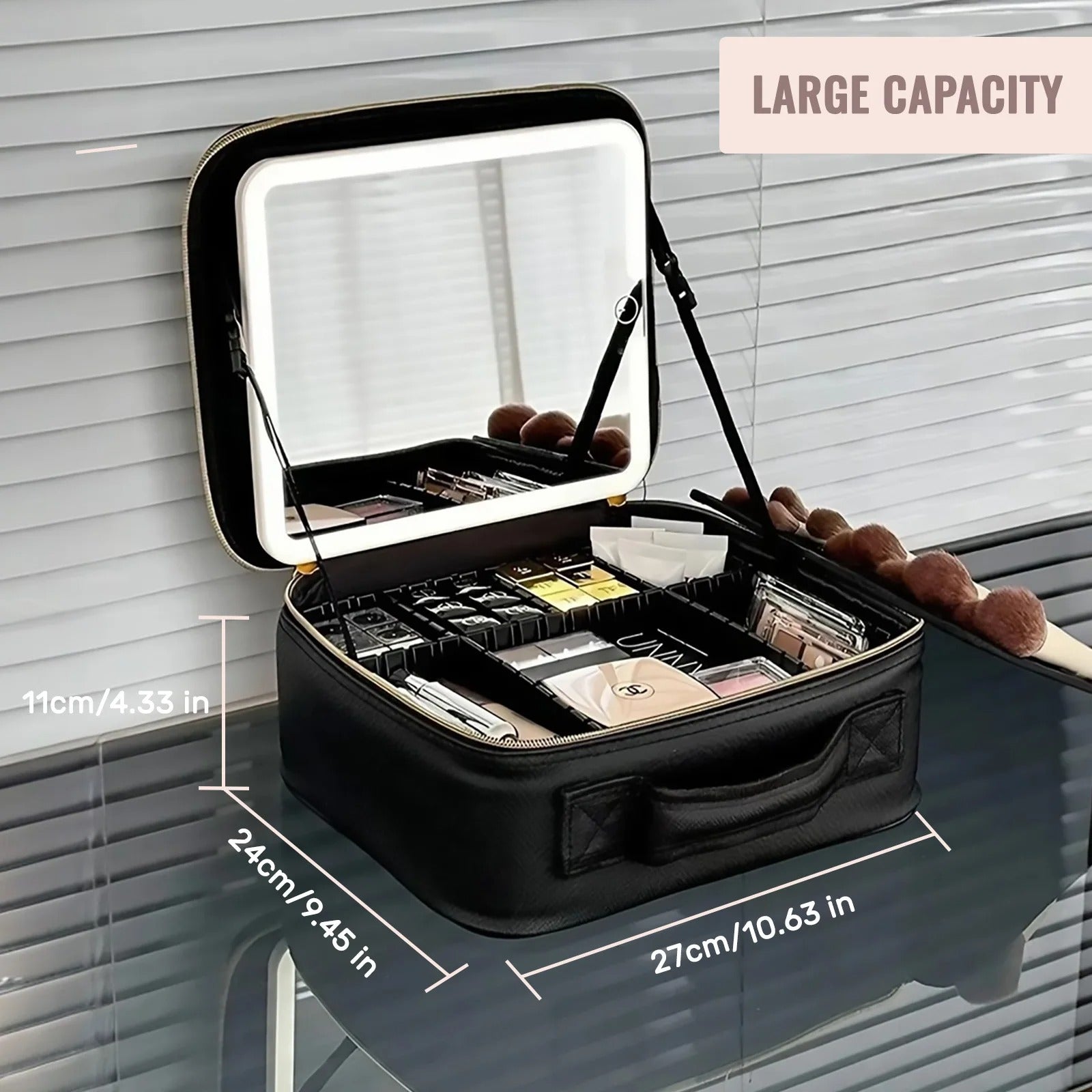 Portable Makeup Bag with LED Light Mirror – Travel Cosmetic Organizer