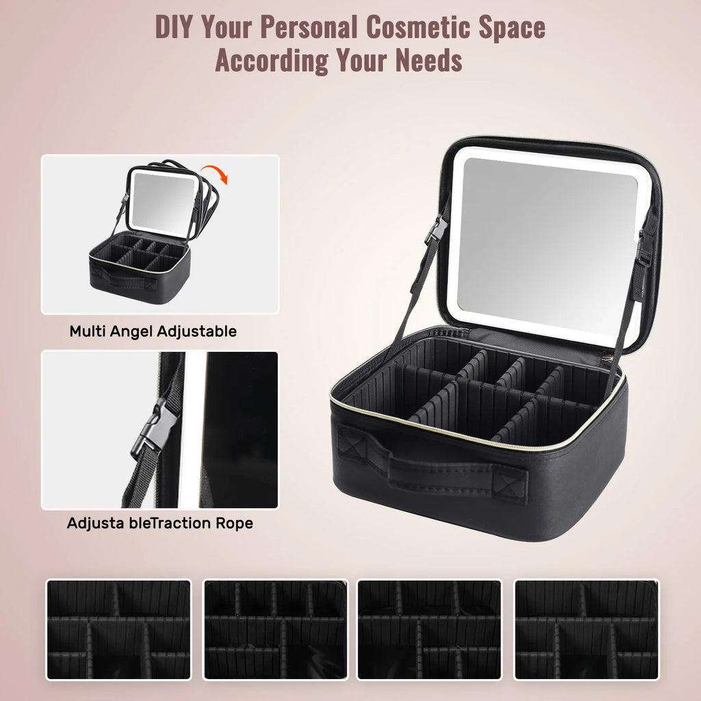 Portable Makeup Bag with LED Light Mirror – Travel Cosmetic Organizer