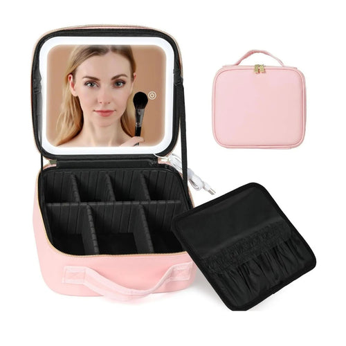 Portable Makeup Bag with LED Light Mirror – Travel Cosmetic Organizer
